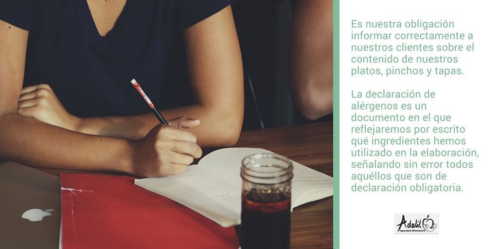 Declaración de alérgenos en hostelería